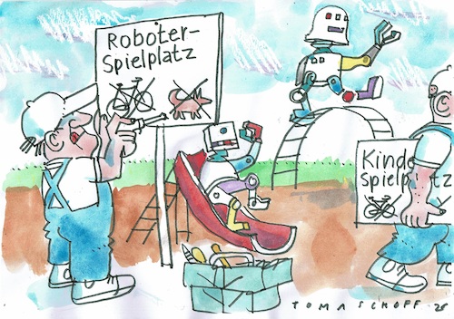 Cartoon: Roboter (medium) by Jan Tomaschoff tagged mensch,maschine,kinder,mensch,maschine,kinder