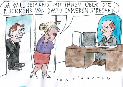 Cartoon: Rückkehr (medium) by Jan Tomaschoff tagged cameron,schröder,spd,cameron,schröder,spd