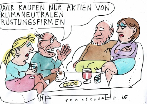 Cartoon: Rüstung (medium) by Jan Tomaschoff tagged rüstung,ethik,umwelt,aktien,rüstung,ethik,umwelt,aktien