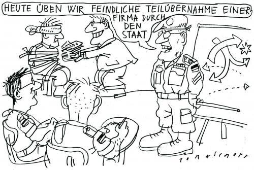 Cartoon: Sandkastenspiele (medium) by Jan Tomaschoff tagged staatsbeteiligung,übernahme,rettungspaket,milliardenbürgschaften