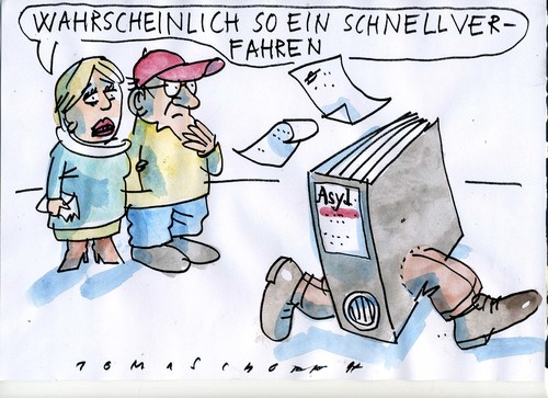 Cartoon: Schnellverfahren (medium) by Jan Tomaschoff tagged asyl,bürokratie,asyl,bürokratie