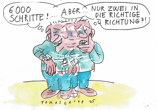 Cartoon: Schritte (medium) by Jan Tomaschoff tagged wearable,gesundheit,bewegung,schrittzähler,wearable,gesundheit,bewegung,schrittzähler