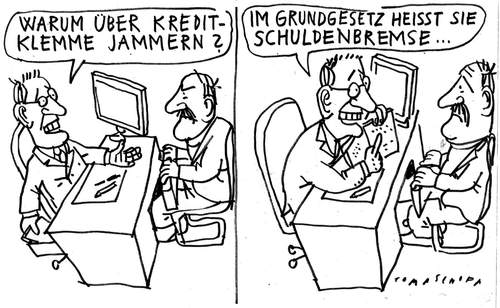 Cartoon: Schulden... (medium) by Jan Tomaschoff tagged schuldenbremse,kreditklemme