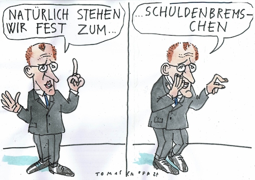 Cartoon: Schuldenbremschen (medium) by Jan Tomaschoff tagged merz,haushalt,schuldenbremse,merz,haushalt,schuldenbremse