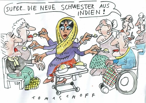 Cartoon: Schwester (medium) by Jan Tomaschoff tagged krankenpflege,fachkräftemangel,krankenpflege,fachkräftemangel