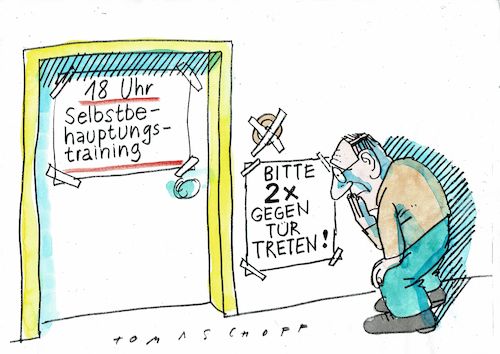 Cartoon: Selbstbehauptung (medium) by Jan Tomaschoff tagged angst,unsicgherheit,selbstbehauptung,angst,unsicgherheit,selbstbehauptung