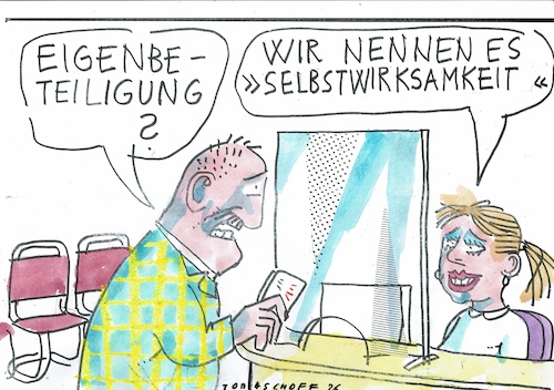 Cartoon: selbstwirksam (medium) by Jan Tomaschoff tagged gesundheit,kosten,selbstbeteiligung,gesundheit,kosten,selbstbeteiligung