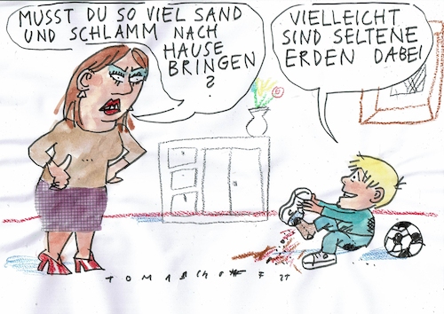 Cartoon: seltene Erden (medium) by Jan Tomaschoff tagged seltene,erden,lithium,batterien,elektronik,seltene,erden,lithium,batterien,elektronik