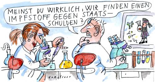 Cartoon: Serum (medium) by Jan Tomaschoff tagged impfstoff,staatsverschuldung,neuverschuldung,bundeshaushalt