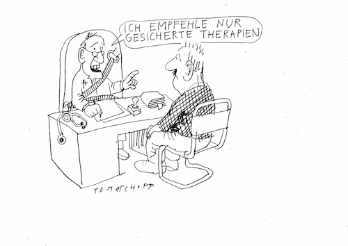 Cartoon: sicher (medium) by Jan Tomaschoff tagged arzt,therapie,sicherheit,patient,arzt,therapie,sicherheit,patient
