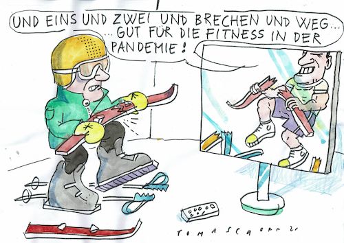 Cartoon: Ski (medium) by Jan Tomaschoff tagged corona,reisem,sport,ski,corona,reisem,sport,ski