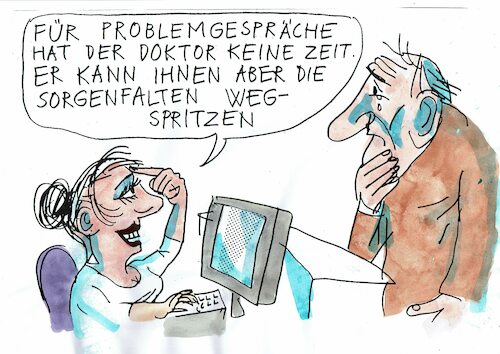 Cartoon: Sorgenfalten (medium) by Jan Tomaschoff tagged depression,psyche,gespräch,arzt,depression,psyche,gespräch,arzt