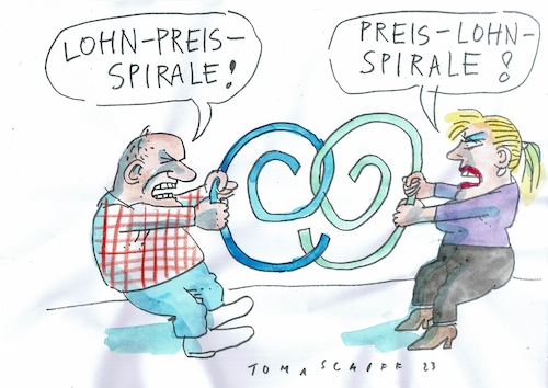Cartoon: Spirale (medium) by Jan Tomaschoff tagged löhne,preise,inflation,löhne,preise,inflation