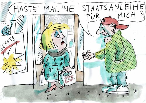 Cartoon: Staatsanleihe (medium) by Jan Tomaschoff tagged geld,staatsanleihe,geld,staatsanleihe