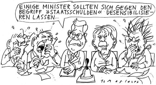 Cartoon: Staatsschulden (medium) by Jan Tomaschoff tagged schwarzgelb,koalition,cdu,fdp,merkel,westerwelle,schulden,staatshaushalt