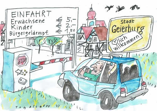 Cartoon: Stadtfinanzen (medium) by Jan Tomaschoff tagged stadt,kasse,schulden,stadt,kasse,schulden