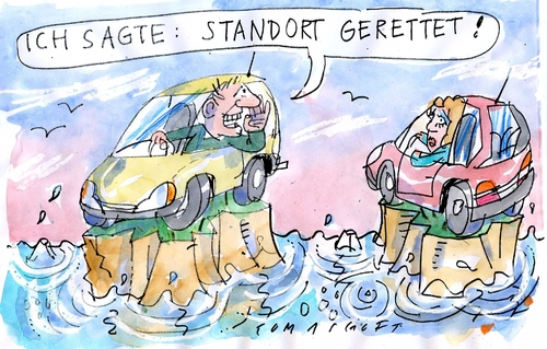 Cartoon: Standort (medium) by Jan Tomaschoff tagged autoindustrie,autoindustrie,autos,auto,industrie,handel,verkauf,opel,gm,standort