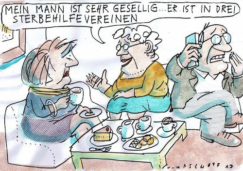Cartoon: Sterbehilfe (medium) by Jan Tomaschoff tagged sterbehilfe,geselligkeit,sterbehilfe,geselligkeit
