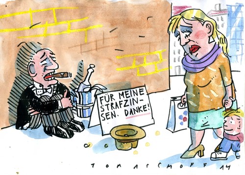 Cartoon: Strafzinsen (medium) by Jan Tomaschoff tagged niedrigzinsen,strafzinsen,niedrigzinsen,strafzinsen