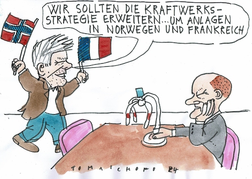 Cartoon: Strategie (medium) by Jan Tomaschoff tagged habeck,scholz,energie,kraftwerke,strom,habeck,scholz,energie,kraftwerke,strom