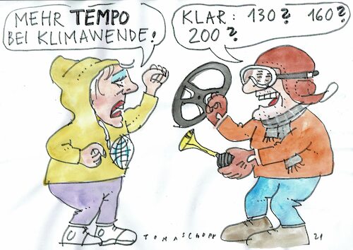 Cartoon: Tempo (medium) by Jan Tomaschoff tagged verkehrswende,umwelt,wende,tempo,limit,verkehrswende,umwelt,wende,tempo,limit