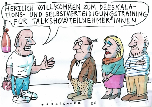 Cartoon: Training (medium) by Jan Tomaschoff tagged talk,show,streitkultur,toleranz,talk,show,streitkultur,toleranz