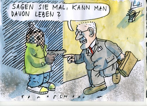 Cartoon: Überfall (medium) by Jan Tomaschoff tagged geld,geld