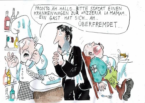 Cartoon: überfremdet (medium) by Jan Tomaschoff tagged nationalismus,angst,fremde,nationalismus,angst,fremde