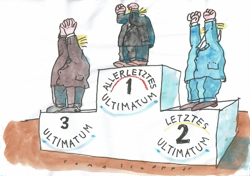 Cartoon: Ultimatum (medium) by Jan Tomaschoff tagged trump,nahost,ultimatum,trump,nahost,ultimatum