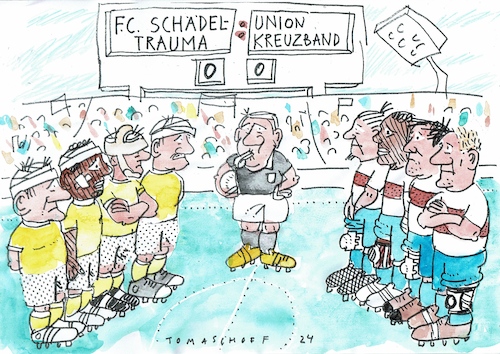 Cartoon: Verletzt (medium) by Jan Tomaschoff tagged fussball,sport,verletzungen,fussball,sport,verletzungen