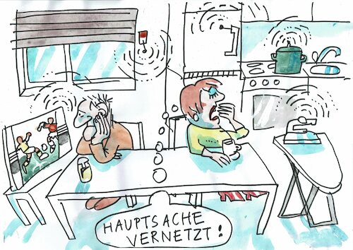 Cartoon: vernetzt (medium) by Jan Tomaschoff tagged haushalt,internet,vernetzung,kommunikation,haushalt,internet,vernetzung,kommunikation