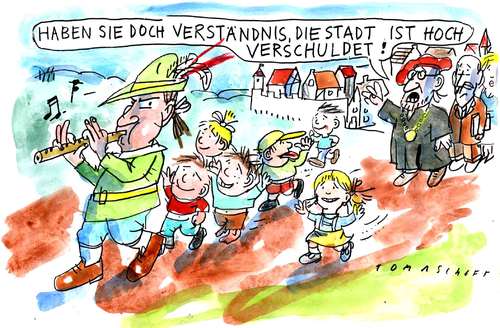 Cartoon: Verschuldet... (medium) by Jan Tomaschoff tagged städte,gemeinden,kommunen,schulden