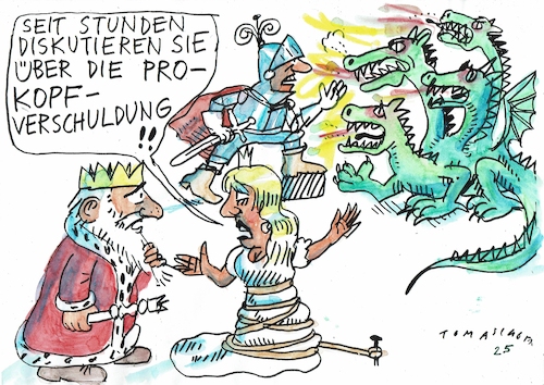 Cartoon: Verschuldung (medium) by Jan Tomaschoff tagged haushalt,schulden,buchungstricks,haushalt,schulden,buchungstricks