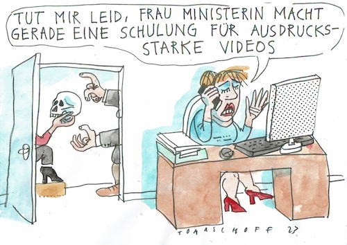 Cartoon: Videos (medium) by Jan Tomaschoff tagged pr,videos,medien,ministerin,pr,videos,medien,ministerin