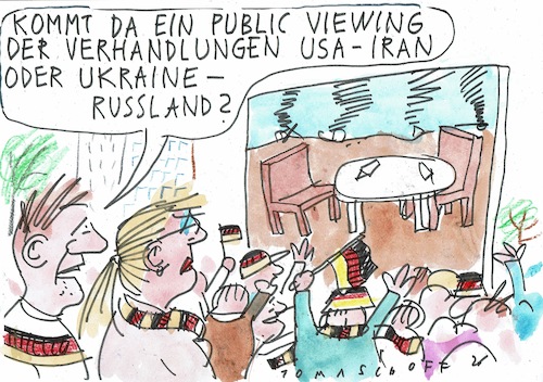 Cartoon: Viewing (medium) by Jan Tomaschoff tagged konflikte,iran,usa,ukraine,russland,fussball,wm,konflikte,iran,usa,ukraine,russland,fussball,wm