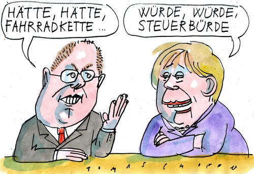 Cartoon: Wahlargumente (medium) by Jan Tomaschoff tagged wahlkampf,mutti,steinbrück,wahlkampf,mutti,steinbrück