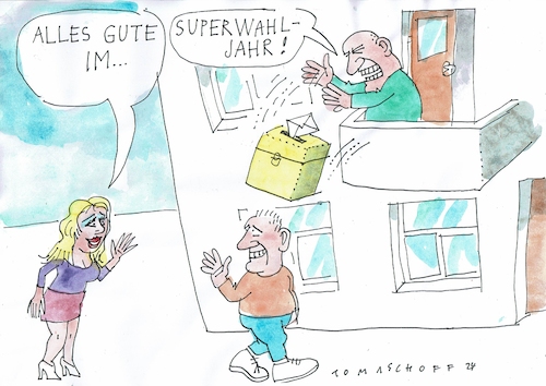 Cartoon: Wahljahr (medium) by Jan Tomaschoff tagged wahlen,parteien,2024,wahlen,parteien,2024