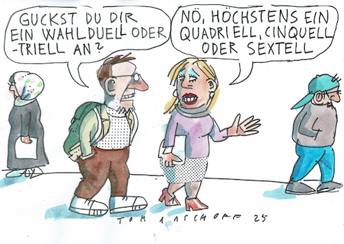 Cartoon: Wahlkampf (medium) by Jan Tomaschoff tagged wahlkampf,duell,parteien,wahlkampf,duell,parteien