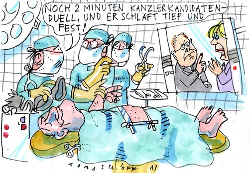 Cartoon: Wahlkampfduell (medium) by Jan Tomaschoff tagged wahlkampf,kanzlerkandidaten,duell,wahlkampf,kanzlerkandidaten,duell
