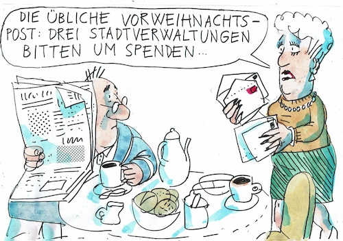Cartoon: Weihnachten (medium) by Jan Tomaschoff tagged schulden,spenden,stadt,schulden,spenden,stadt