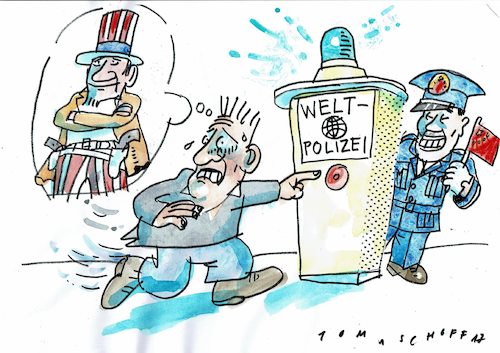 Cartoon: Weltpolizei (medium) by Jan Tomaschoff tagged usa,china,usa,china