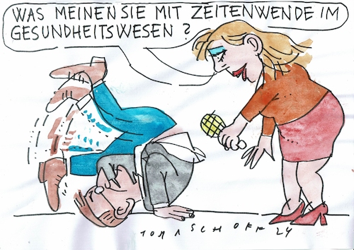 Cartoon: Wende (medium) by Jan Tomaschoff tagged gesundheit,reform,wende,lauterbach,gesundheit,reform,wende,lauterbach