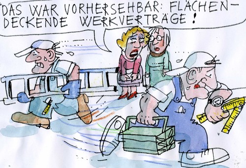 Cartoon: Werkverträge (medium) by Jan Tomaschoff tagged mindestlohn,werkverträge,mindestlohn,werkverträge