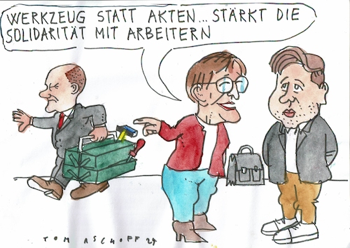 Cartoon: Werkzeug (medium) by Jan Tomaschoff tagged spd,scholz,arbeiter,spd,scholz,arbeiter