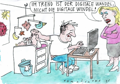Cartoon: Windel (medium) by Jan Tomaschoff tagged digitalisierung,familie,eltern,kinder,digitalisierung,familie,eltern,kinder