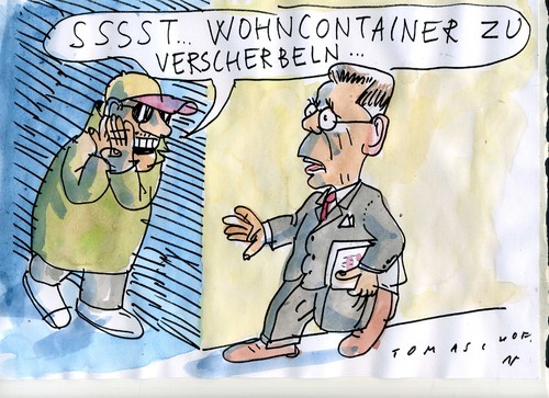 Cartoon: Wohncontainer (medium) by Jan Tomaschoff tagged wohncontainer,wohncontainer