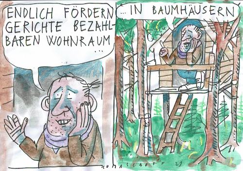 Cartoon: Wohnen (medium) by Jan Tomaschoff tagged mieten,wohnen,baumhaus,mieten,wohnen,baumhaus