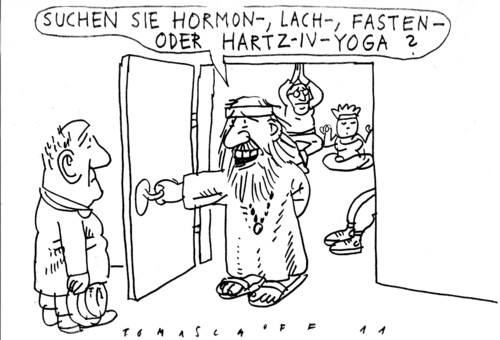 Cartoon: yoga (medium) by Jan Tomaschoff tagged hartz,yoga,arbeit,hartz,yoga,arbeit,fitness,bewegung,körper,hormone,lachen,meditation,geist,seele