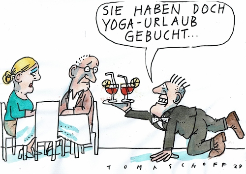 Cartoon: Yoga (medium) by Jan Tomaschoff tagged gesundheit,urlaub,yoga,gastronomie,gesundheit,urlaub,yoga,gastronomie