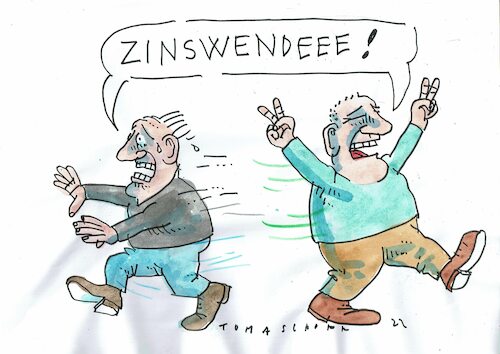 Cartoon: Zinswende (medium) by Jan Tomaschoff tagged sparer,kreditnehmer,zinsen,sparer,kreditnehmer,zinsen